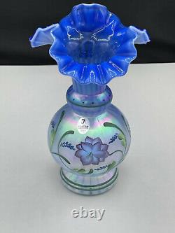Fenton Cobalt blue & French opalescent Blue Harmony 1999 Glass Messenger Vase