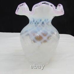 Fenton French Opal Diamond Optic Trellis Hand Painted Vase Special Order 02 2134