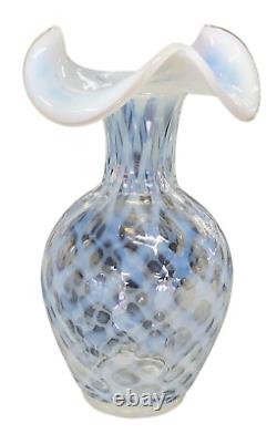 Fenton French Opalescent Diamond Optic Vase, 9 Tall, Handmade Art Glass-FF2