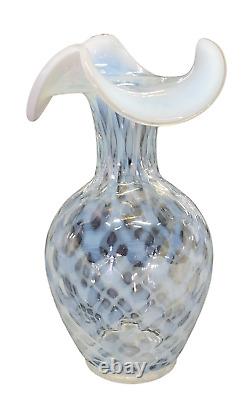 Fenton French Opalescent Diamond Optic Vase, 9 Tall, Handmade Art Glass-FF2