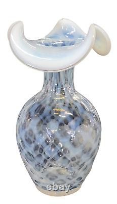 Fenton French Opalescent Diamond Optic Vase, 9 Tall, Handmade Art Glass-FF2
