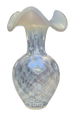 Fenton French Opalescent Diamond Optic Vase, 9 Tall, Handmade Art Glass-FF3