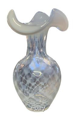 Fenton French Opalescent Diamond Optic Vase, 9 Tall, Handmade Art Glass-FF3