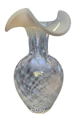 Fenton French Opalescent Diamond Optic Vase, 9 Tall, Handmade Art Glass-FF3