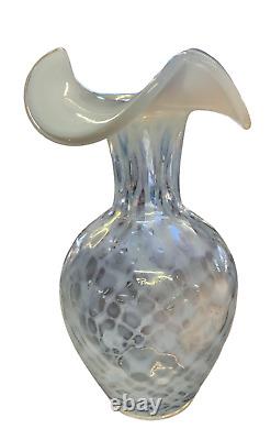 Fenton French Opalescent Diamond Optic Vase, 9 Tall, Handmade Art Glass-FF3