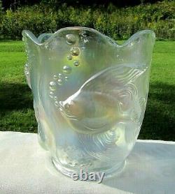 Fenton French Opalescent Iridized Glass Atlantis Koi Fish Vase 1990's GORGEOUS
