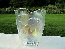 Fenton French Opalescent Iridized Glass Atlantis Koi Fish Vase 1990's GORGEOUS