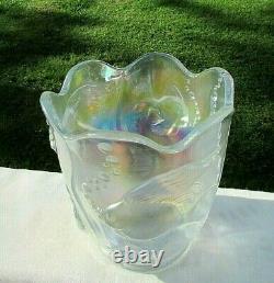 Fenton French Opalescent Iridized Glass Atlantis Koi Fish Vase 1990's GORGEOUS