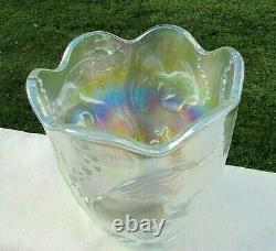 Fenton French Opalescent Iridized Glass Atlantis Koi Fish Vase 1990's GORGEOUS