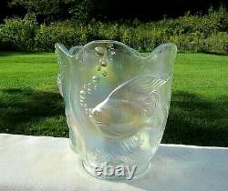 Fenton French Opalescent Iridized Glass Atlantis Koi Fish Vase 1990's GORGEOUS