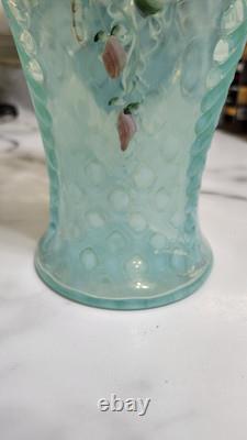 Fenton French Opalescent Rose Trellis Vintage Vase. Hand Painted And Signed