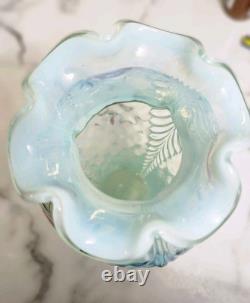 Fenton French Opalescent Rose Trellis Vintage Vase. Hand Painted And Signed