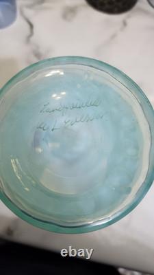 Fenton French Opalescent Rose Trellis Vintage Vase. Hand Painted And Signed