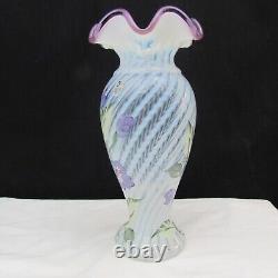 Fenton French Opalescent Spiral Optic Lavender Petals Hand Painted Vase 01 W2171