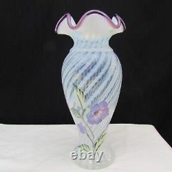 Fenton French Opalescent Spiral Optic Lavender Petals Hand Painted Vase 01 W2171