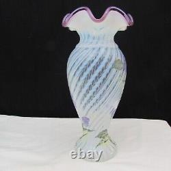 Fenton French Opalescent Spiral Optic Lavender Petals Hand Painted Vase 01 W2171