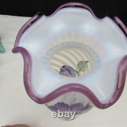 Fenton French Opalescent Spiral Optic Lavender Petals Hand Painted Vase 01 W2171