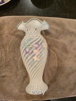 Fenton French Opalescent Swirl Aqua Sea Crest Martha's Rose Vase Sign Mike Lemon