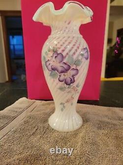 Fenton French Opalescent Swirl Aqua Sea Crest Martha's Rose Vase Sign Mike Lemon