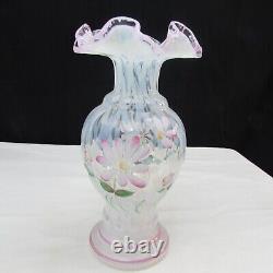 Fenton French Opalescent Trellis Optic Daisy Lane Hand Painted Vase 2001 W77