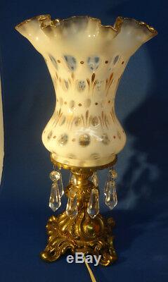 Fenton GLASS French Opalescent COIN DOT BRASS vase lamp Charleton Decoration