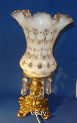 Fenton GLASS French Opalescent COIN DOT BRASS vase lamp Charleton Decoration