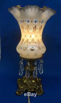 Fenton GLASS French Opalescent COIN DOT BRASS vase lamp Charleton Decoration