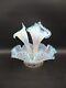 Fenton Glass Epergne Diamond Lace French Opalescent Aqua Crest 3 Horn