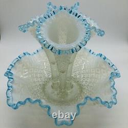 Fenton Glass French Opalescent Diamond Lace 12 Epergne Aqua Crest