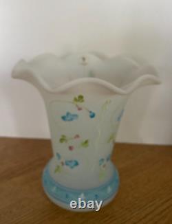 Fenton Glass French Opalescent Flared Ruffle Vase Blue Floral 653/850
