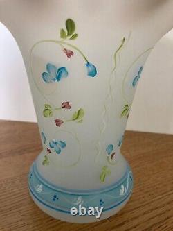Fenton Glass French Opalescent Flared Ruffle Vase Blue Floral 653/850