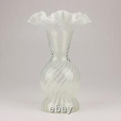 Fenton Glass Vintage Spiral Optic Ruffled Vase, French Opalescent (White), 4516