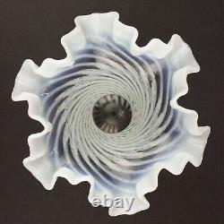 Fenton Glass Vintage Spiral Optic Ruffled Vase, French Opalescent (White), 4516