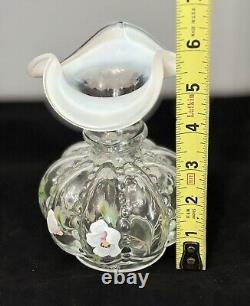 Fenton Hand Painted Clear French Opalescent Beaded Melon Vase 6. Signed/Marked