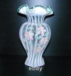 Fenton Hexagon Rib Optic Vase Meadow Beauty Sea Mist Green Crest Edge HP Lucas