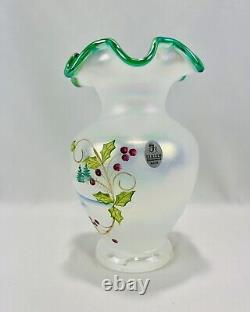 Fenton Iridescent French Opalescent Green Crest Winter Christmas Glass Vase 2001