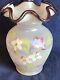 Fenton Iridescent Opalene Hand Painted Butterfly And Flower Vase