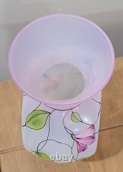 Fenton QVC Vase Art Glass French Opalescent Stained Glass Floral Hand Painted