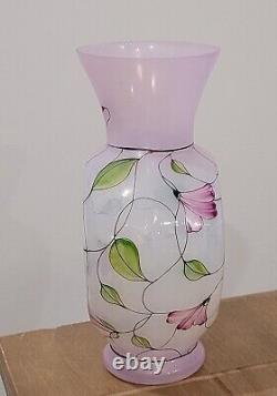 Fenton QVC Vase Art Glass French Opalescent Stained Glass Floral Hand Painted