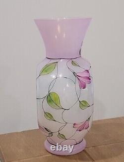 Fenton QVC Vase Art Glass French Opalescent Stained Glass Floral Hand Painted