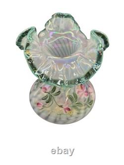 Fenton Signed Hand Painted By D. Musser French Opalescent Spiral 3D Optic Vase