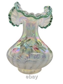 Fenton Signed Hand Painted By D. Musser French Opalescent Spiral 3D Optic Vase