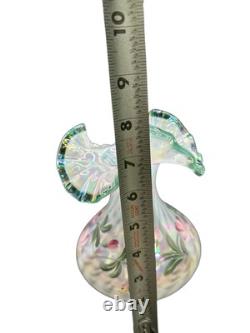 Fenton Signed Hand Painted By D. Musser French Opalescent Spiral 3D Optic Vase