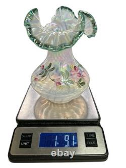 Fenton Signed Hand Painted By D. Musser French Opalescent Spiral 3D Optic Vase