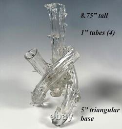 Fine Antique French Art Nouveau 4-Tube Art Glass Bud Vase, 8.75 Tall, Unsigned