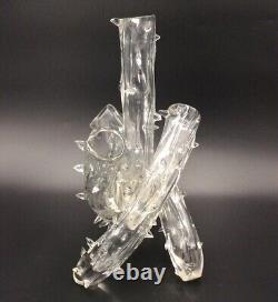 Fine Antique French Art Nouveau 4-Tube Art Glass Bud Vase, 8.75 Tall, Unsigned
