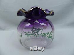 Fine Antique Legras Mont Joye Amethyst Enamel Poppy French Art Glass Vase