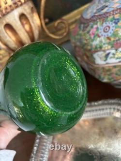 Fine Large French Legras Mont Joye Aventurine Art Glass Gilt Vase