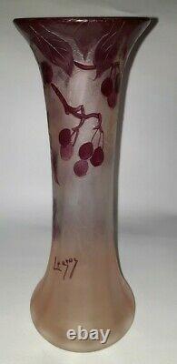 Fine Signed LEGRAS Cameo Glass Vase, Grapes Vine Leaves c. 1910 Antique French