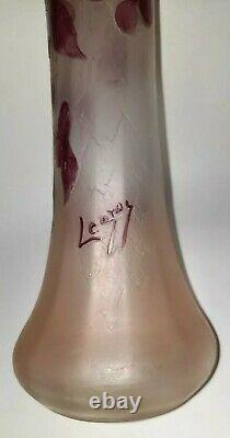 Fine Signed LEGRAS Cameo Glass Vase, Grapes Vine Leaves c. 1910 Antique French